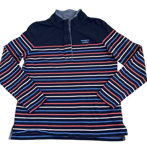 L.L. Bean Sz S Soft Cotton Rugby Henley Pullover Navy Pink Striped Casual Preppy - Picture 8 of 16